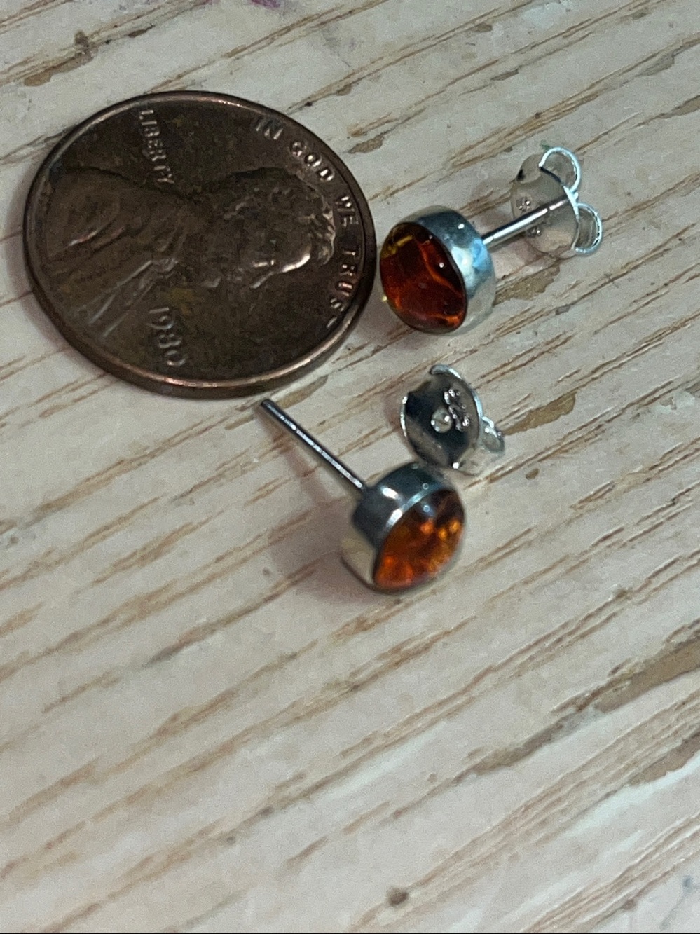 Amber Sterling Stud Earrings - Picture 11 of 11